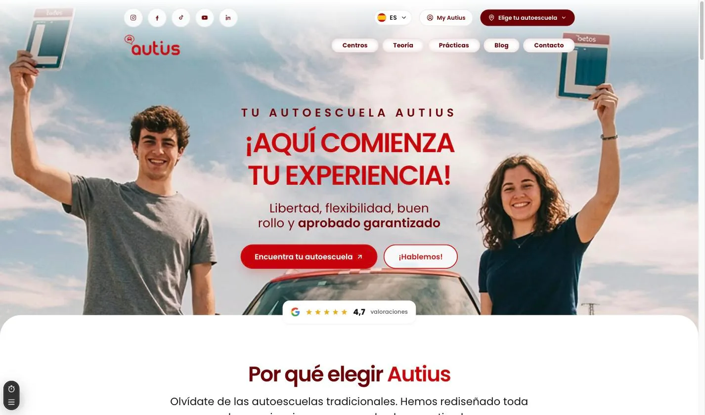 Autius marketing website homepage