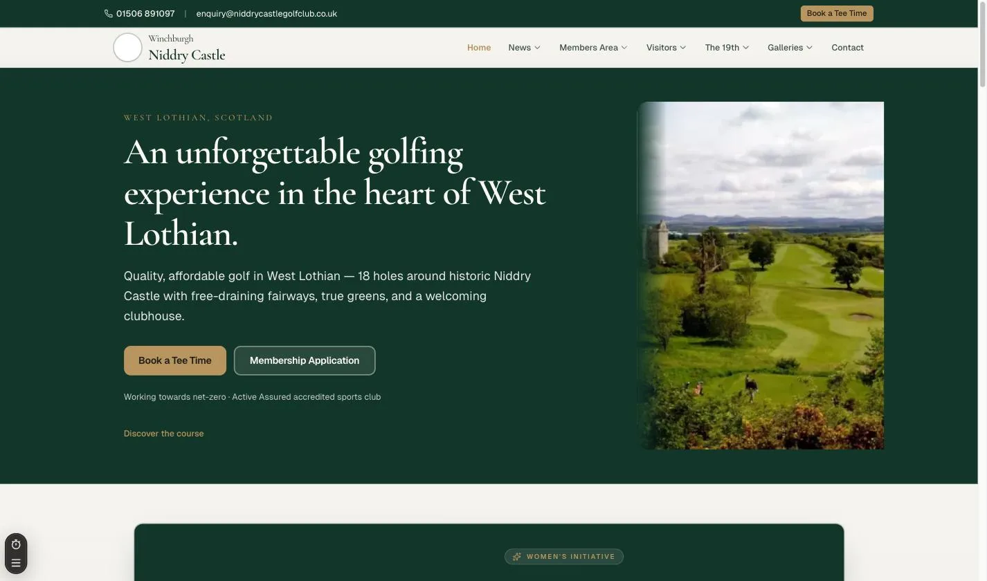 Niddry Castle Golf Club homepage concept